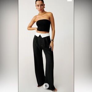 Reformation Black Wide-Leg Pants with White Notch Waist